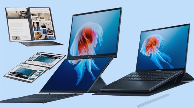 L’Asus Zenbook Duo, un ordinateur à géométrie variable. L'Asus Zenbook Duo, un ordinateur à géométrie variable.